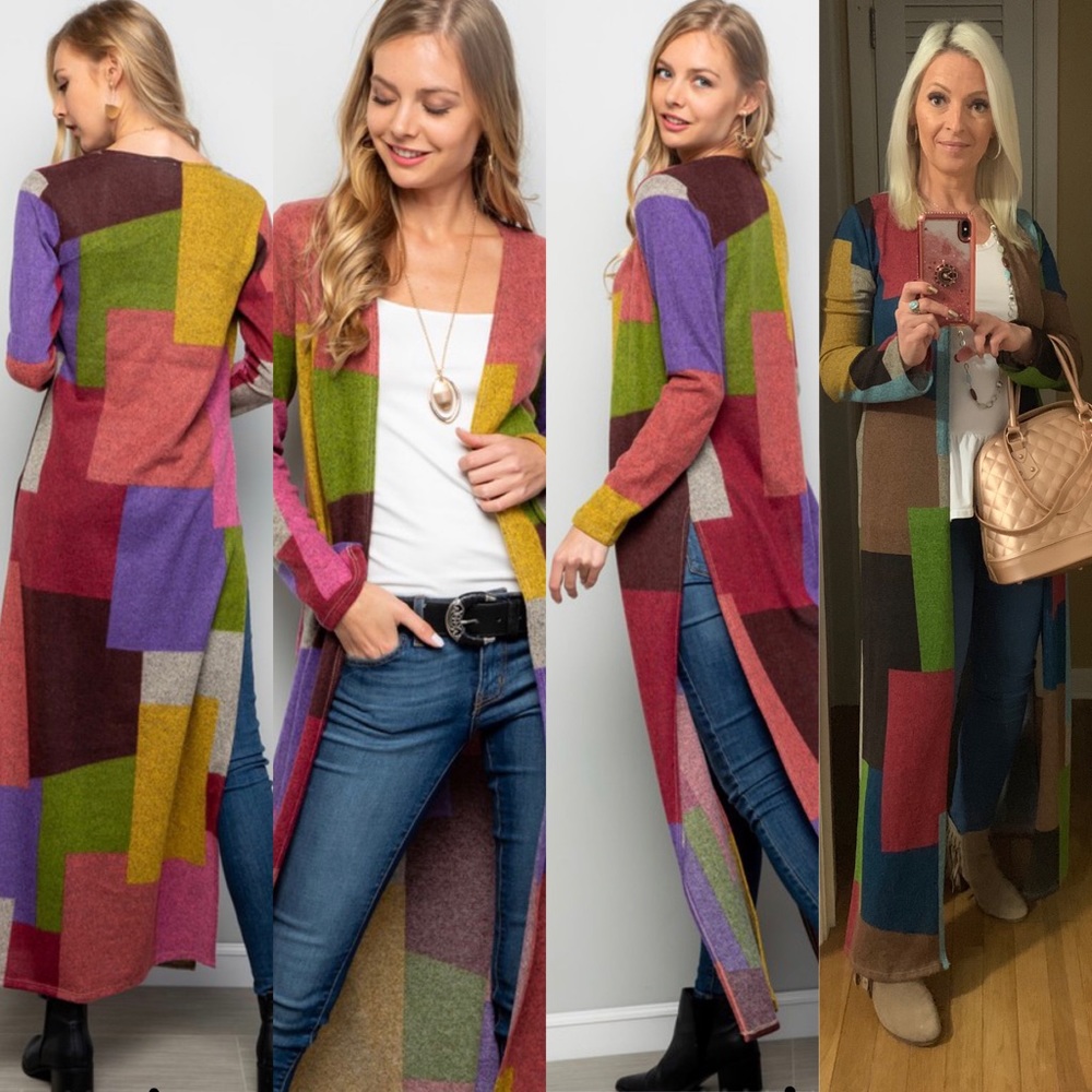 Multicolored Open Long Cardigan